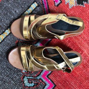 Marni Metallic Block Heel Sandal (Gold)